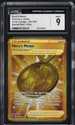 2020 Pokemon SWSH Vivid Voltage Gold Rare Hero's Medal #201 CGC 9 MINT