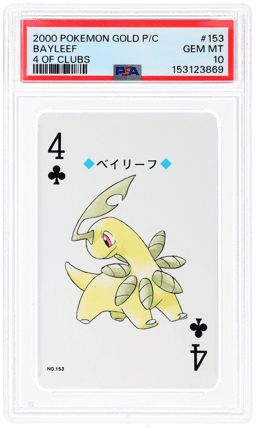 2000 Pokemon Gold Version Playing Cards 4 of Clubs Bayleef #153 PSA 10