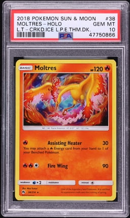 2018 Pokemon Sun & Moon Lost Thunder Cracked Ice Holo Moltres #38 PSA 10 GEM MINT