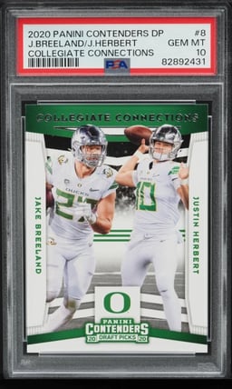 2020 Panini Contenders Collegiate Connections Breeland Justin Herbert RC PSA 10