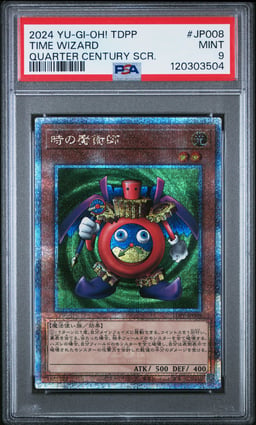 2024 YU-GI-OH! JAPANESE TDPP-PREMIUM PACK: THE LEGEND OF DUELIST QUARTER CENTURY EDITION JP008 TIME WIZARD QUARTER CENTURY SECRET RARE PSA 9