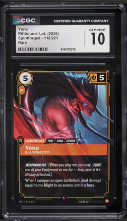 2026 Riftbound League Of Legends Spiritforged Yone #116 CGC 10 GEM MINT