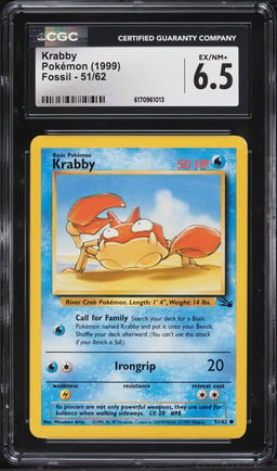1999 Pokemon Fossil Krabby #51 CGC 6.5 EXMT+