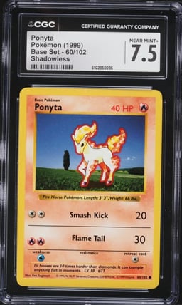 1999 Pokemon Base Set Shadowless Ponyta #60 CGC 7.5 NRMT+
