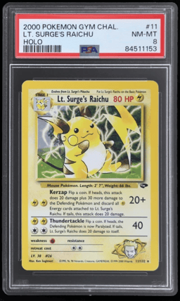 2000 Pokemon Gym Challenge Holo Lt. Surge's Raichu #11 PSA 8