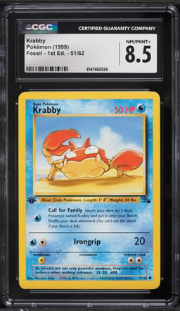 1999 Pokemon Fossil 1st Edition Krabby #51 CGC 8.5 NM-MT+