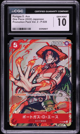 2022 One Piece Japanese Promo Pack Volume 2 Portgas D. Ace #P-028 CGC 10 GEM MINT