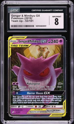 2019 Pokemon Sun & Moon Team Up Holo Gengar & Mimikyu GX #53 CGC 8 NM-MT