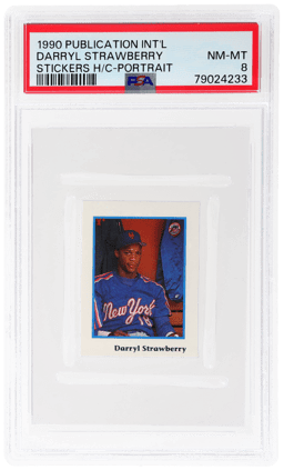 1990 Publication International Stickers Hand Cut Portrait Darryl Strawberry PSA 8