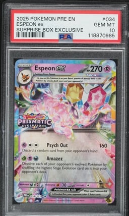 2025 Pokemon SV Prismatic Evolutions Surprise Box Holo Espeon EX #34 PSA 10 GEM MINT