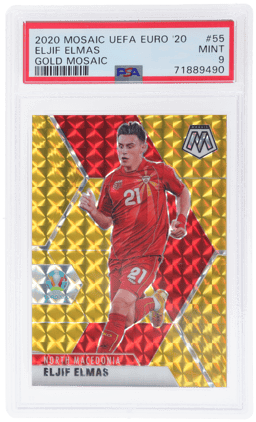 2020 Panini Mosaic UEFA Euro Mosaic Gold Fluorescent Eljif Elmas #55 2/10 PSA 9
