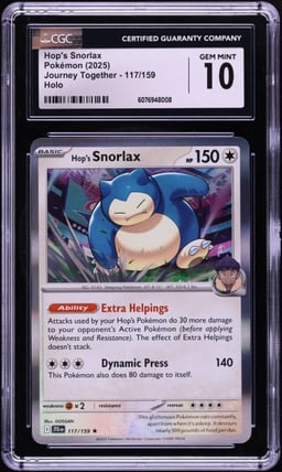 2025 Pokemon SV Journey Together Holo Hop's Snorlax #117 CGC 10 GEM MINT