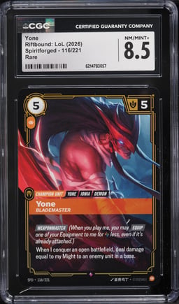 2026 Riftbound League Of Legends LoL Spiritforged Yone #116 CGC 8.5 NM-MT+