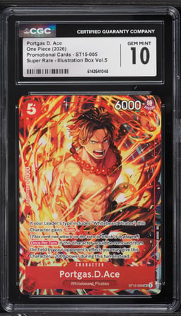 2026 One Piece Promo Illustration Box Vol. 5 SR Portgas D. Ace #ST15-005 CGC 10 GEM MINT