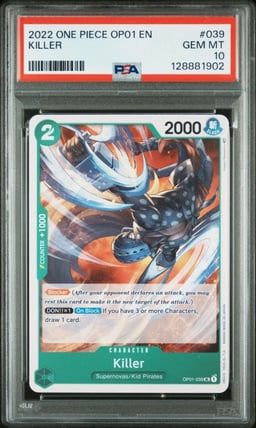 2022 ONE PIECE OP01-ROMANCE DAWN 039 KILLER PSA 10