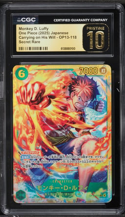 2025 One Piece Japanese Carrying On His Will SEC Monkey D. Luffy #OP13-118 CGC 10 PRISTINE