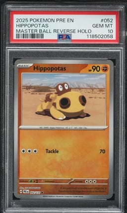 2025 Pokemon SV Prismatic Evolutions Master Ball Reverse Holo Hippopotas PSA 10