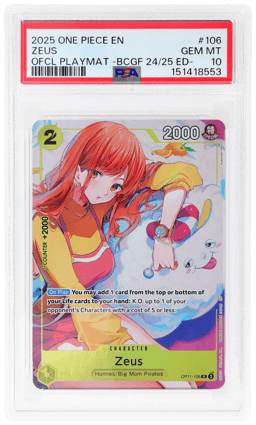 2025 One Piece Promo Official Playmat Set Bandai Card Games Fest 24 To 25 Zeus #OP11-106 PSA 10