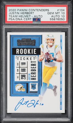 2020 Panini Contenders Ticket Justin Herbert ROOKIE AUTO DNA 10 #104 PSA 10 GEM MINT