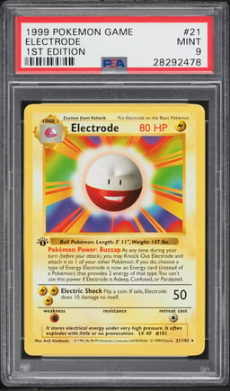 1999 Pokemon Base Set Shadowless 1st Edition Electrode #21 PSA 9 MINT