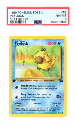 1999 Pokemon Fossil 1st Edition Psyduck #53 PSA 8