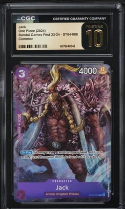 2024 One Piece Bandai Games Fest Jack #ST04-008 CGC 10 PRISTINE