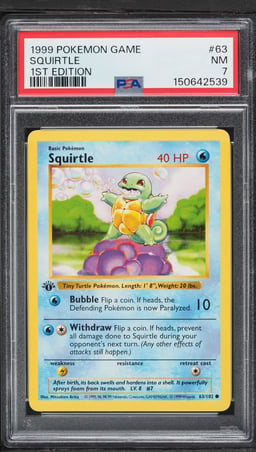 1999 Pokemon Base Set Shadowless 1st Edition Squirtle #63 PSA 7 NRMT