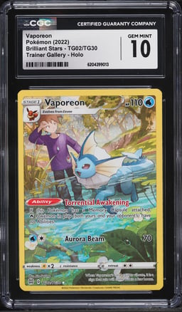 2022 Pokemon Sword & Shield Brilliant Stars Trainer Gallery CHR Vaporeon #TG02 CGC 10 GEM MINT