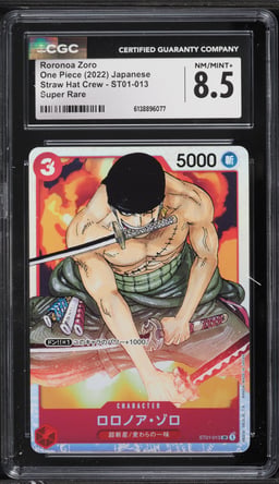 2022 One Piece Japanese Straw Hat Crew SR Roronoa Zoro #ST01-013 CGC 8.5 NM-MT+
