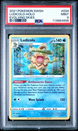 2021 POKEMON SWORD & SHIELD EVOLVING SKIES #034 LUDICOLO-HOLO PSA 9
