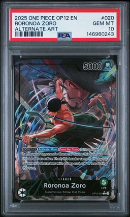 2025 ONE PIECE OP12-LEGACY OF THE MASTER 020 RORONOA ZORO ALTERNATE ART PSA 10