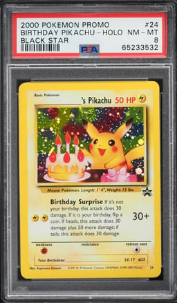 2001 Pokemon Black Star Promo Holo Birthday Pikachu #24 PSA 8 NM-MT