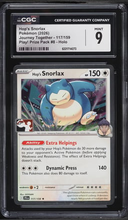 2026 Pokemon Scarlet & Violet Journey Together Play Prize Pack #8 Hop's Snorlax #117 CGC 9 MINT