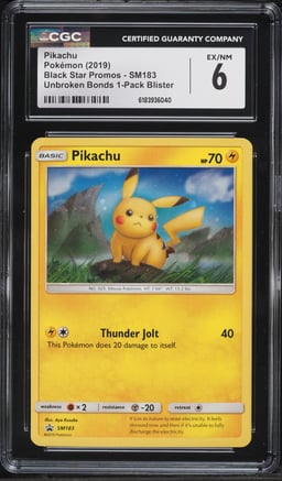 2019 Pokemon Sun & Moon Promo Unbroken Bonds Holo Pikachu #SM183 CGC 6 EXMT