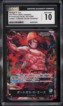 2024 One Piece Japanese Promo 7-Eleven Tie-Up Leader Portgas D. Ace #ST13-002 CGC 10 GEM MINT