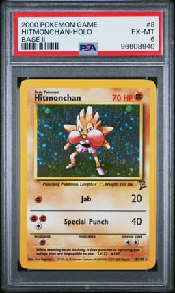 2000 POKEMONBASE SET 2 #8 HITMONCHAN-HOLO PSA 6