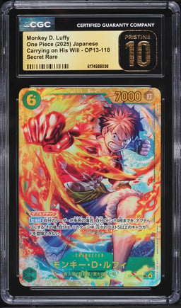 2025 One Piece Japanese Carrying On His Will SEC Monkey D. Luffy #OP13-118 CGC 10 PRISTINE