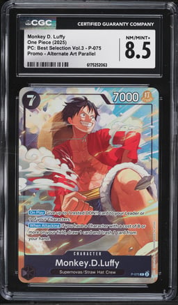 2025 One Piece Premium Collection Best Selection Vol. 3 Alt Art Monkey D. Luffy #P-075 CGC 8.5 NM-MT+