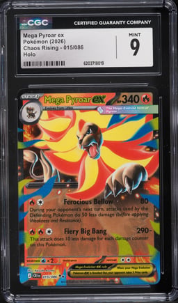 2026 Pokemon Mega Evolution Chaos Rising Holo Mega Pyroar EX #15 CGC 9 MINT