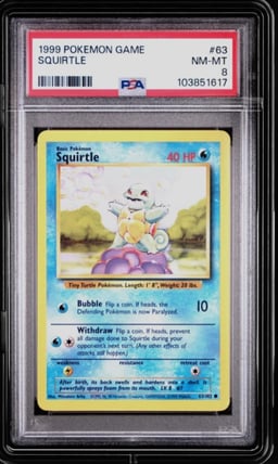 1999 POKEMON BASE SET UNLIMITED #63 SQUIRTLE PSA 8