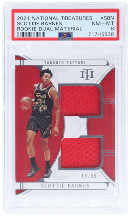 2021 National Treasures Rookie Dual Materials Scottie Barnes #RD-SBN 19/99 PSA 8