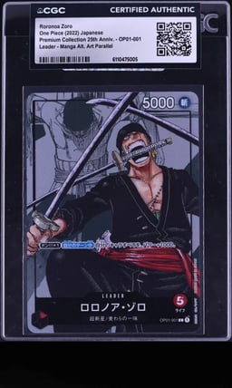 2022 One Piece Japanese Premium 25th Manga Art Leader Roronoa Zoro #OP01-001 CGC AUTH