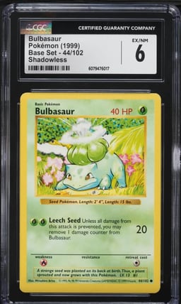 1999 Pokemon Base Set Shadowless Bulbasaur #44 CGC 6 EXMT