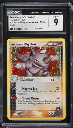 2004 Pokemon EX Team Magma Vs Aqua Holo Team Magma's Rhydon #11 CGC 9 MINT