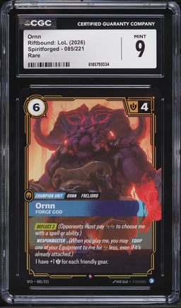 2026 Riftbound League Of Legends LoL Spiritforged Ornn #85 CGC 9 MINT
