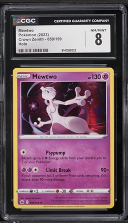 2023 Pokemon Sword & Shield Crown Zenith Holo Mewtwo #59 CGC 8 NM-MT