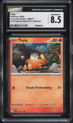 2026 Pokemon Mega Evolution Ascended Heroes First Partners Deluxe Pin Tepig #29 CGC 8.5 NM-MT+