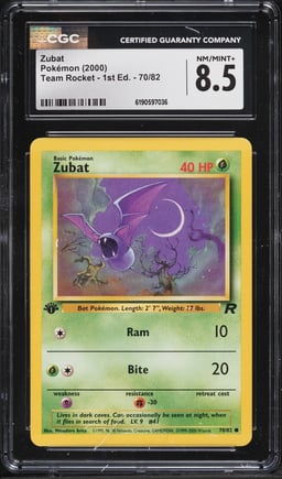 2000 Pokemon Team Rocket 1st Edition Zubat #70 CGC 8.5 NM-MT+