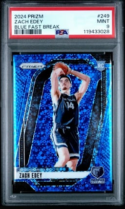 2024 PANINI PRIZM BLUE FAST BREAK #249 ZACH EDEY 68/150 PSA 9