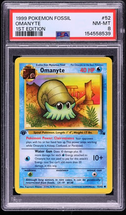 1999 Pokemon Fossil 1st Edition Omanyte #52 PSA 8 NM-MT